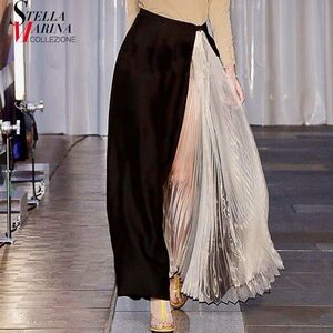 Stella Marina Collezione Italy Asymmetrical Side Pleated Skirt Black Ivory XS-S